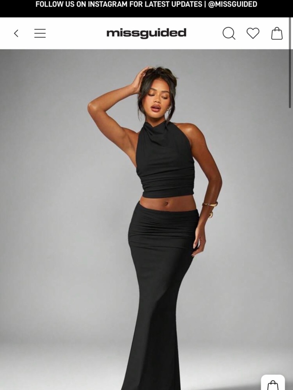 Missguided Black High-Waist Ruched Maxi Skirt set